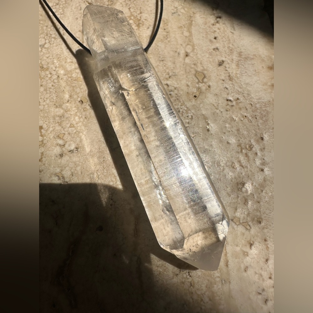Large Quartz Crystal Point Necklace on leather cord